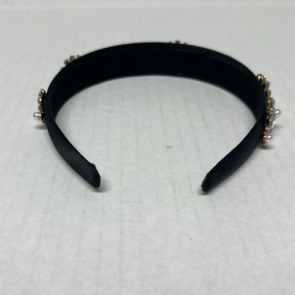 Black Satin Jeweled Embellished faux pearl rhinstones Headband coquette softgirl - Picture 5 of 8